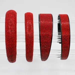 Red Rhinestone Headband Hair Clip Festive Hair Accessories Crystal Paved Headwear Bridal Hair Jewelry For Women