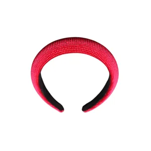 Red rhinestone padded headband detail view, sparkling crystal hair hoop for daily wear.