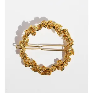 Vintage Brass Floral Wreath Hair Clip Gold Embossed Rose Hair Accessories For Women Hanfu Classical Headwear