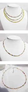 Handmade faceted natural stone beaded necklace colorful gemstone clavicle chain detail view