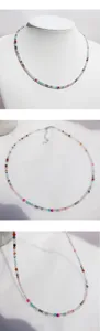 Handmade colorful natural stone beaded necklace, delicate stackable clavicle chain for women.
