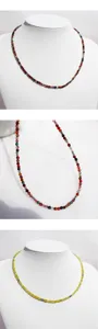 Handmade natural stone beaded necklace faceted colorful delicate clavicle chain detail view