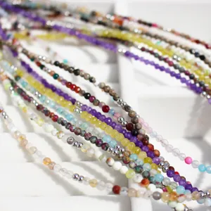 Handmade colorful natural stone faceted beaded necklace layered dainty clavicle chain jewelry