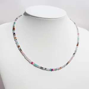 Handmade natural stone beaded necklace colorful faceted dainty clavicle chain jewelry
