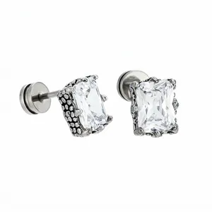Luxe Titaniumstaal Suikerklontje Geometrische Oorknopjes Vierkante Strass Oorbellen Hip Hop Unisex Oorsieraden Cadeau Voor Mannen Vrouwen