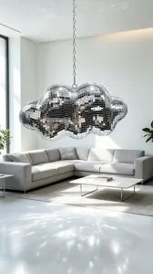 Suspension boule disco miroir nuage argenté décoration maison moderne fête luminaire