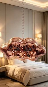 Suspension boule disco nuage or rose, décoration suspendue moderne pour fête de chambre.