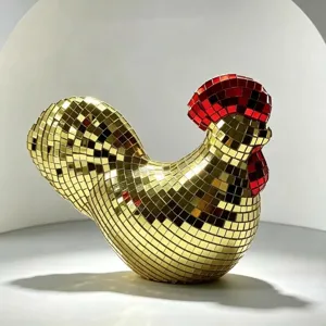 Sculpture de coq miroir disco doré figurine d'animal en mosaïque brillante pour déco
