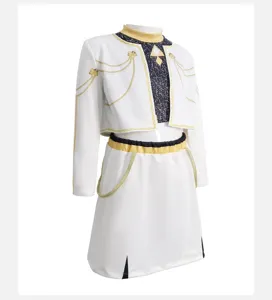 K-Pop demon hunter cosplay costume set featuring a white cropped jacket and skirt.