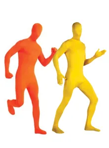 Adult full body zentai suit spandex stretchy costume orange yellow stage wear detail view