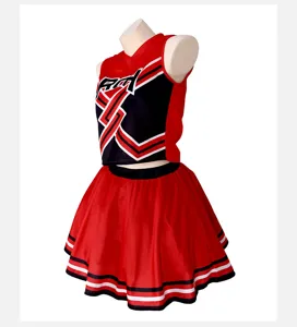 Set uniforme cheerleader rosso nero crop top gonna plissettata costume danza