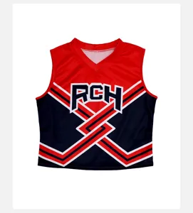 Crop top da cheerleader rosso e blu senza maniche gilet sportivo danza costume cosplay
