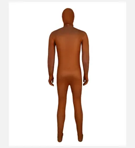 Brown full body zentai suit stretch spandex costume solid color roleplay costume detail view.