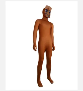 Brown full body zentai suit cosplay costume funny meme character role play outfit.