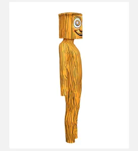Funny wood grain cosplay costume full body jumpsuit with unique cylindrical headpiece.