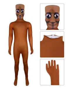Brown full body morphsuit cosplay costume funny meme bodysuit with zipper and gloves.