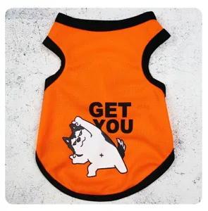 Chaleco de verano transpirable naranja para mascotas con estampado divertido de dibujos.