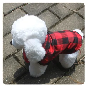Red and black plaid dog shirt for small dogs cats, cute pet clothes for spring autumn wear.