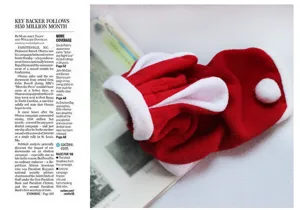 Cute red pet fleece costume with white bunny ears and tail for small dogs autumn winter wear