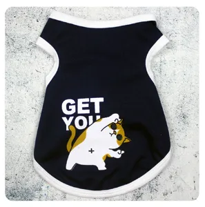 Camiseta de verano transpirable para perros y gatos pequeños, azul oscuro con estampado.