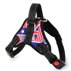Pettorina per cani imbottita resistente con cinghie riflettenti e stampa con bandiera per cani grandi.