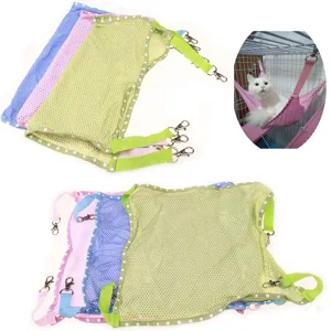 Summer breathable mesh pet cat hammock hanging bed with metal hooks for cage small pets wholesale