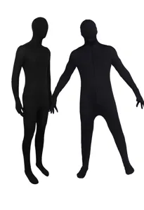 Adult black full body zentai suit invisible costume for Halloween party cosplay stage performance.