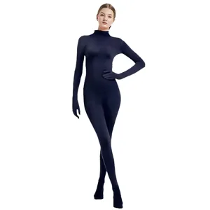 Women full body zentai suit stretch navy blue spandex jumpsuit catsuit performance outfit