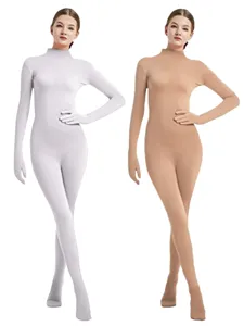Women full body zentai suit tight milk silk bodysuit for stage performance cosplay white nude