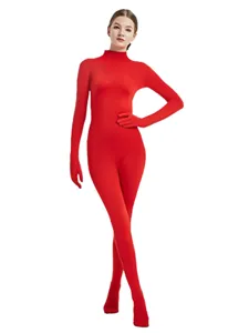 Red Full Body Zentai Suit Stretchy Spandex Bodysuit Costumes for Women Stage Performance Wear