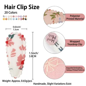 Pinces à cheveux clic en tissu fleuri mignon pour enfants petite épingle brodée