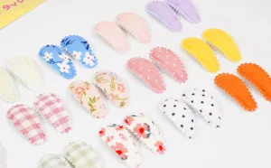 Mini pinces à cheveux clic en tissu mignonnes pinces à fleurs carreaux pour filles