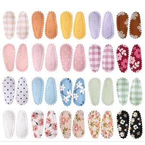 Kids cute fabric snap hair clips floral plaid hair accessories set for girls daily.