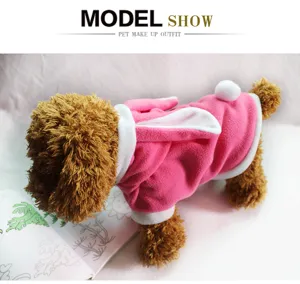 Cute pink pet rabbit costume with fluffy ears and tail for autumn and winter dogs.