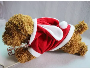 Cute pet costume for dogs featuring a red rabbit hoodie design, perfect for winter and parties.