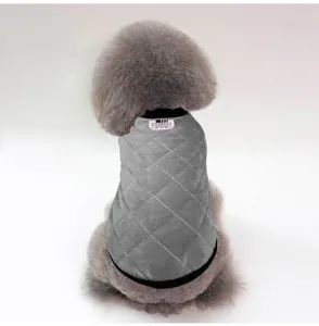Gray quilted pet vest for dogs and cats winter warm cotton clothes detailed back view