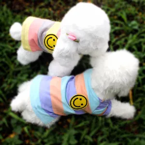 Schattig Gestreept Hond T-Shirt Katoen Ademend Kleine Middelgrote Honden Kleding Leuke Glimlach Patch Zomer Lente Huisdier Kleding