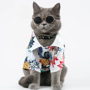 Atmungsaktives Sommer Haustier Hawaiihemd mit tropischem Ananasdruck für kleine Hunde Katzen