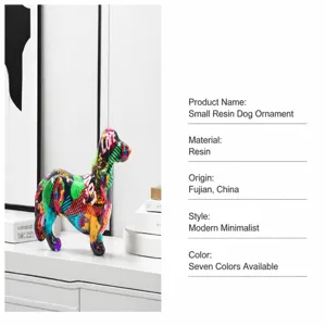 Colorful resin dachshund figurine, perfect desktop ornament for modern home and office decor.