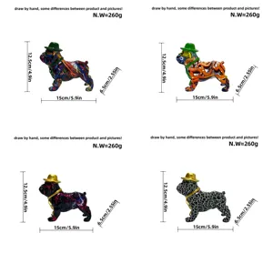 Colorful resin French bulldog ornament with hat, home office desk decor, 15x6.5x12.5cm