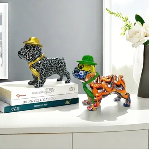 Resin French bulldog figurine desktop ornament, creative graffiti style decor for home and office.