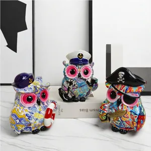 Resin owl figurine set, creative pirate and sailor decorative desktop statues for home study.