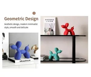 Escultura moderna y minimalista de perro globo de resina para decoración de salón.