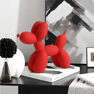 Figura de resina de perro globo rojo minimalista moderno escultura de decoración