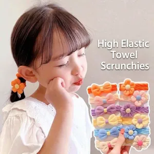 Cute bow and flower hair tie detail shot, high elastic hair accessories for girls daily wear.