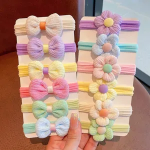 Kids hair ties set bow flower hair ropes high elasticity hair accessories for girls cute styling