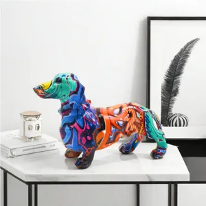 Colorful graffiti dachshund figurine resin home decor ornament desktop office art gift display