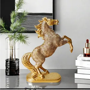 Exquisite gold horse figurine detail, perfect for modern home decor, elegant accent.