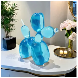Translucent blue balloon dog sculpture resin art piece for modern home and office decoration