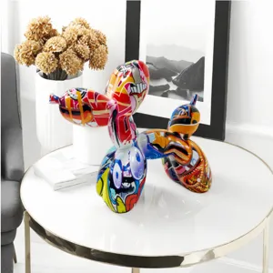 Graffiti Balloon Dog Figurine Nordic Resin Animal Sculpture Home Decor Tabletop Ornament